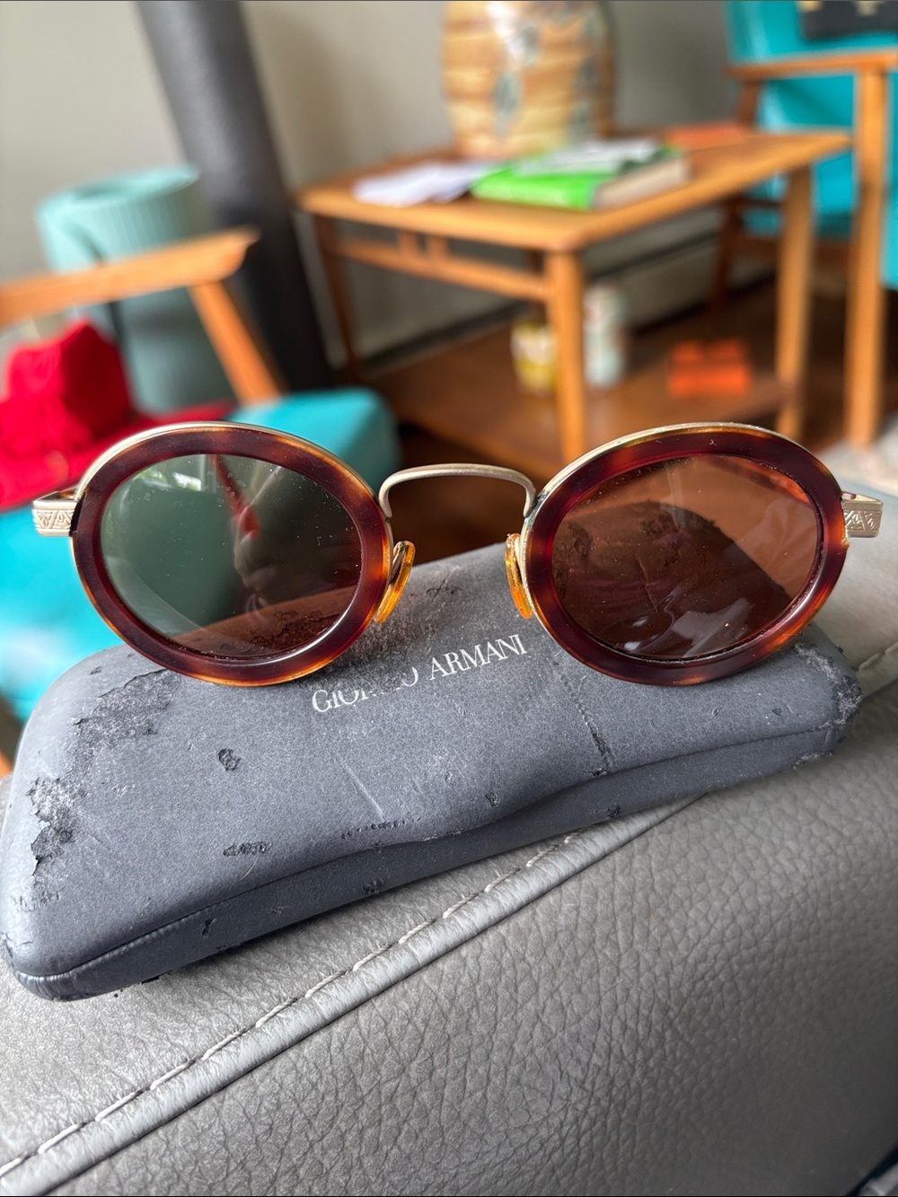 Giorgio Armani Tortoiseshell Round Sunglasses with Brown Lenses